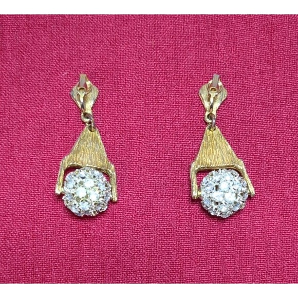 Vintage Big Bold Gold Tone Rhinestone Statement Clip On Earrings &‎ Pendant - Picture 5 of 6